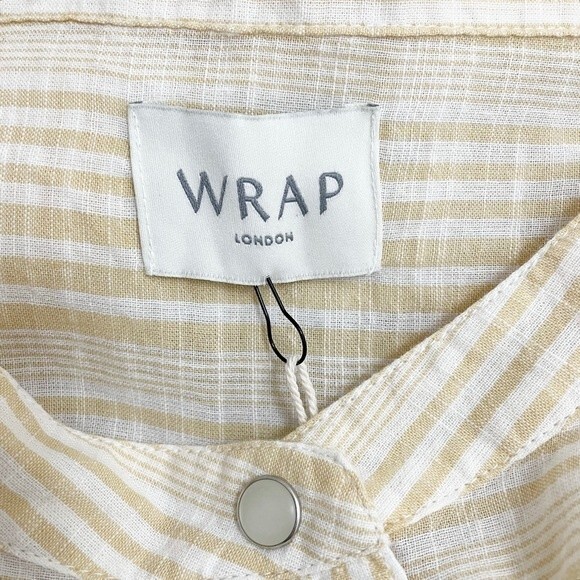 NWT Wrap London Striped Cotton Snap Front Oversized Blouse Tuscan Sun Size 6 NEW - Picture 10 of 15